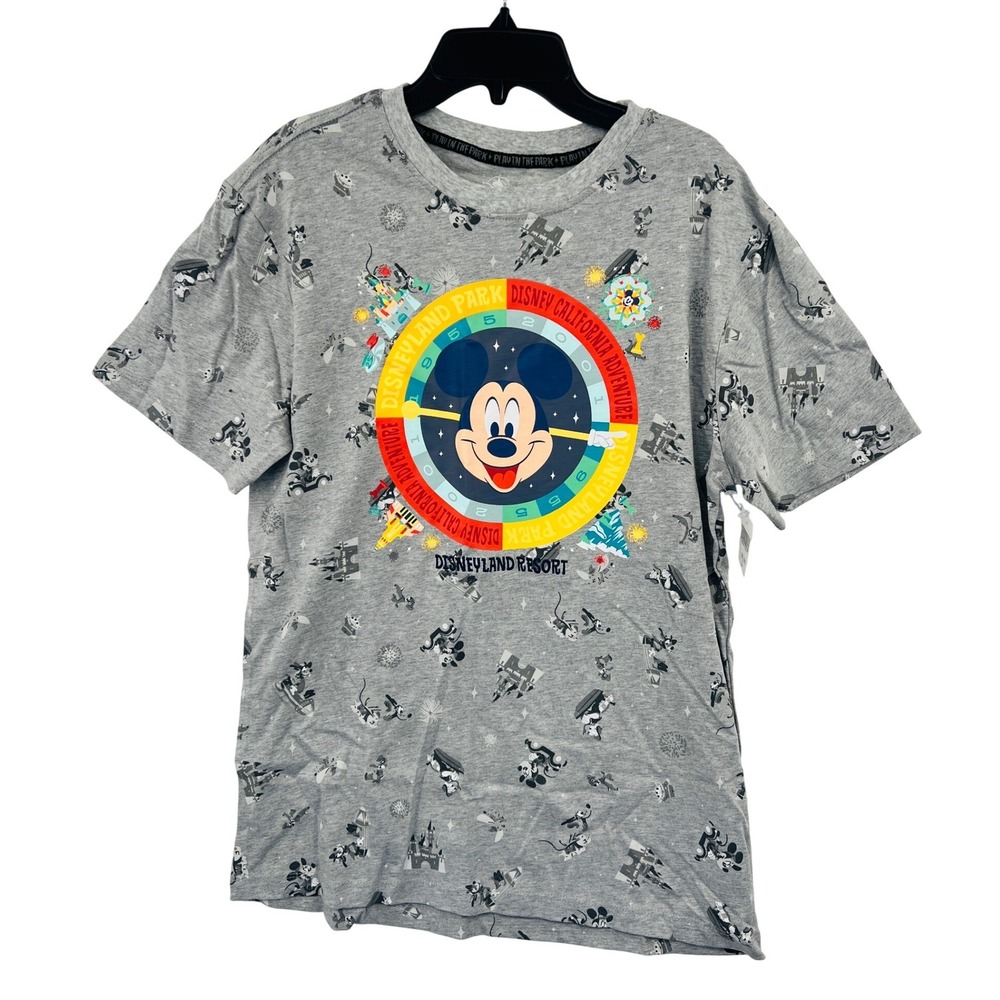 Disney Play in the Park T-Shirt Small Grey All Over Print Mickey Mouse NWT